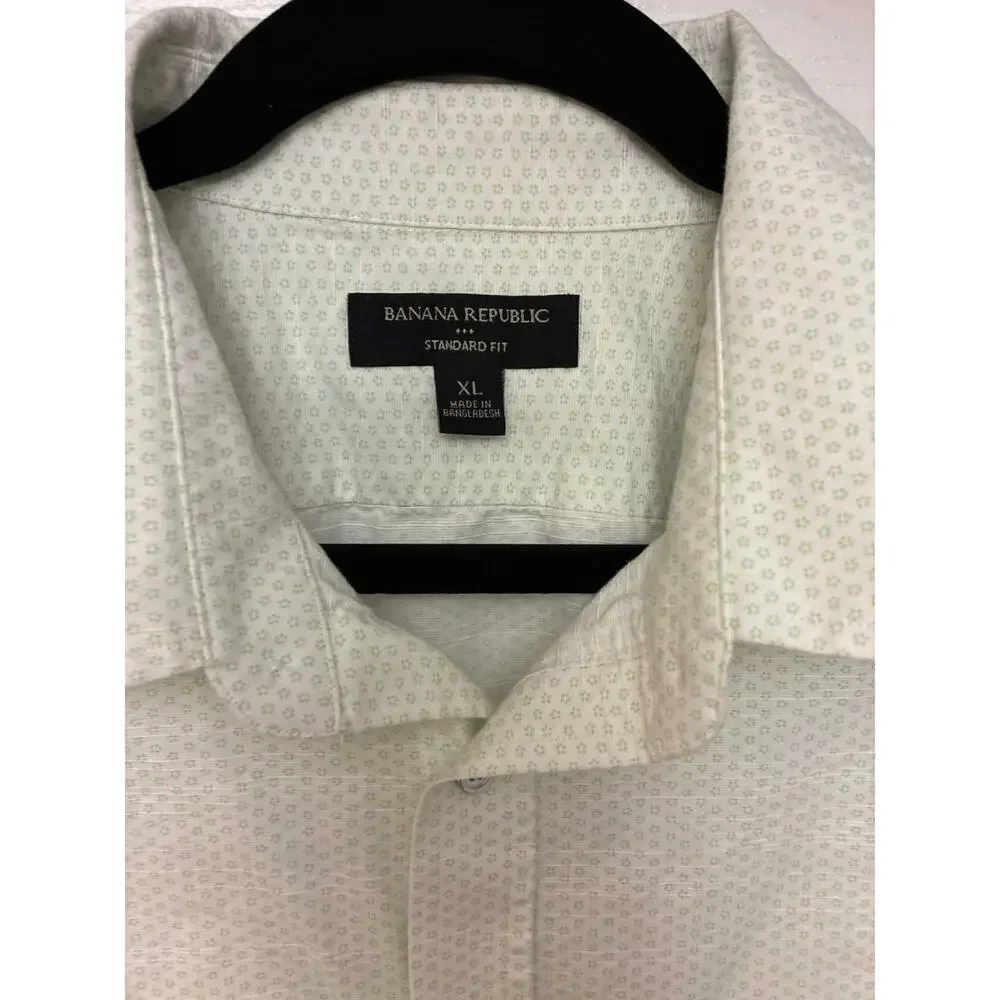 Banana Republic Mens XL Standard Fit Green Micro Print‎ Button Down Shirt